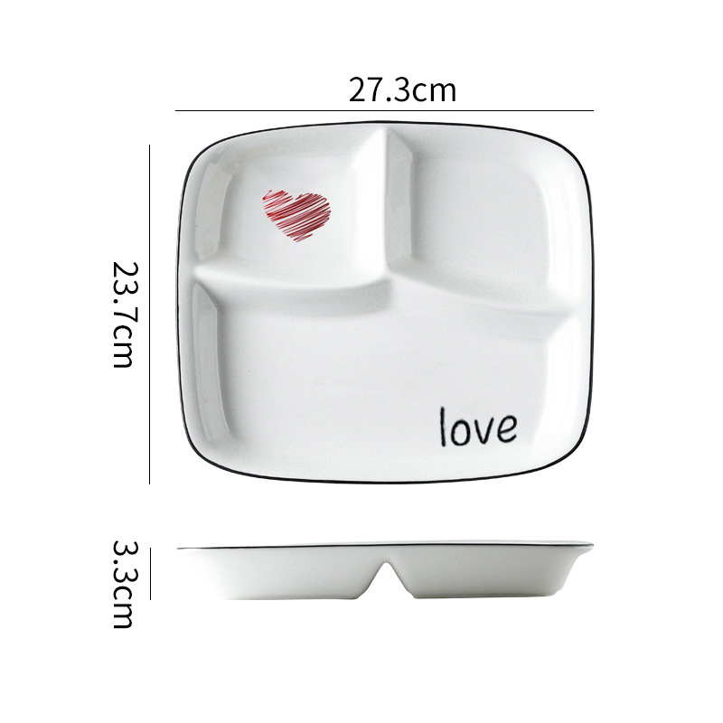 Farfurie porțelan divizată, suprafață pictată manual, compatibilă cu microunde, imprimare logo, personalizare disponibilă