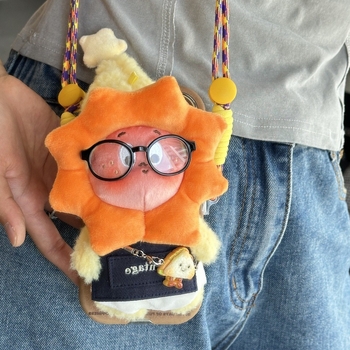 Telefono laikiklis su galiniu klipu, reguliuojamas nailono juostelė, rankų darbas, miela pūkų lėlė