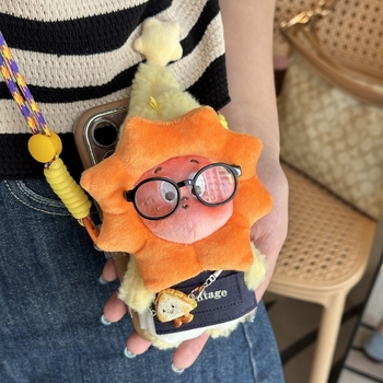 Telefono laikiklis su galiniu klipu, reguliuojamas nailono juostelė, rankų darbas, miela pūkų lėlė