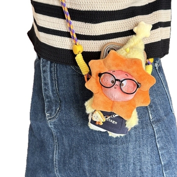 Telefono laikiklis su galiniu klipu, reguliuojamas nailono juostelė, rankų darbas, miela pūkų lėlė