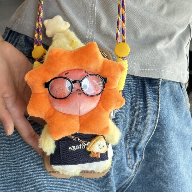 Telefono laikiklis su galiniu klipu, reguliuojamas nailono juostelė, rankų darbas, miela pūkų lėlė