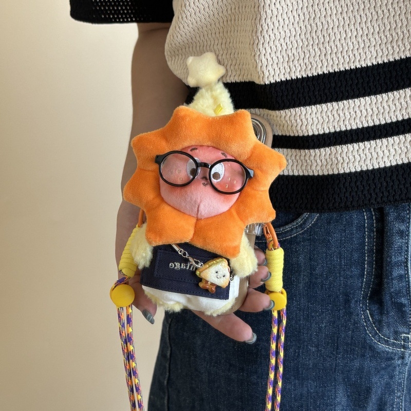 Telefono laikiklis su galiniu klipu, reguliuojamas nailono juostelė, rankų darbas, miela pūkų lėlė