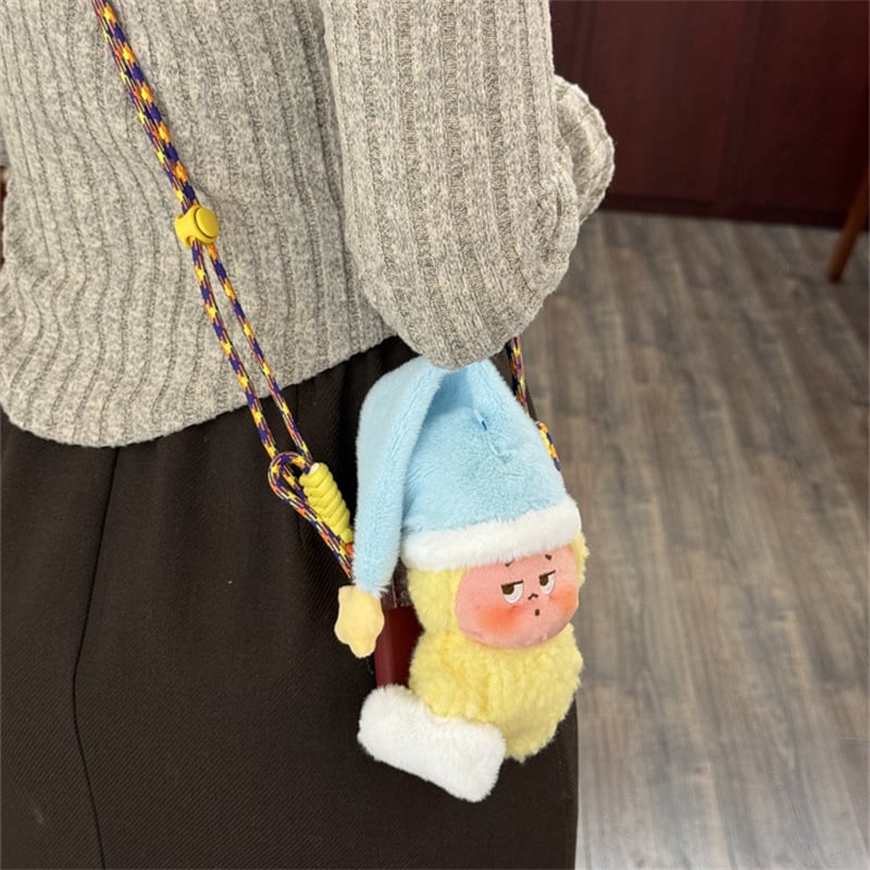 Telefono laikiklis su galiniu klipu, reguliuojamas nailono juostelė, rankų darbas, miela pūkų lėlė