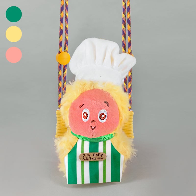 Telefono laikiklis su galiniu klipu, reguliuojamas nailono juostelė, rankų darbas, miela pūkų lėlė