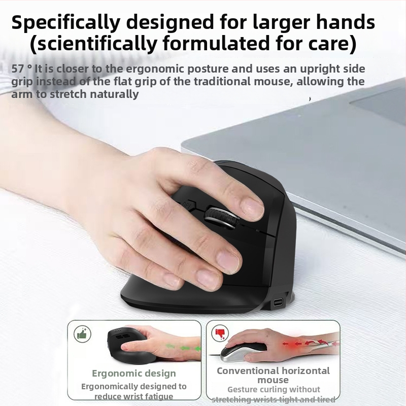 Vertikálna ergonomická bezdrôtová myš s nabíjaním, tri režimy Bluetooth/2.4G, 1600dpi, 6 tlačidiel