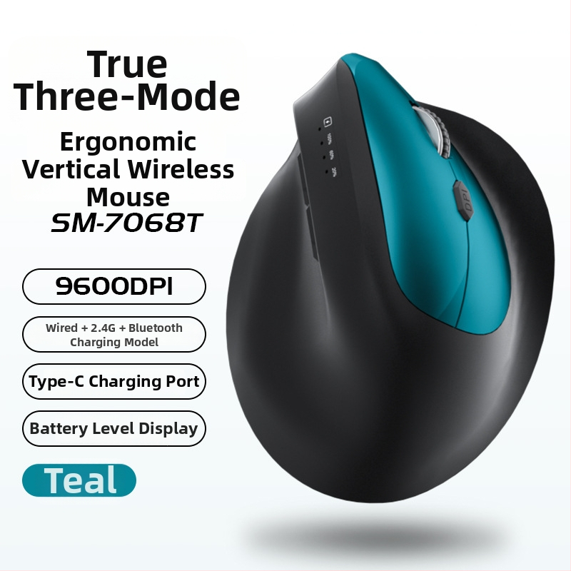 Vertikálna ergonomická bezdrôtová myš s nabíjaním, tri režimy Bluetooth/2.4G, 1600dpi, 6 tlačidiel