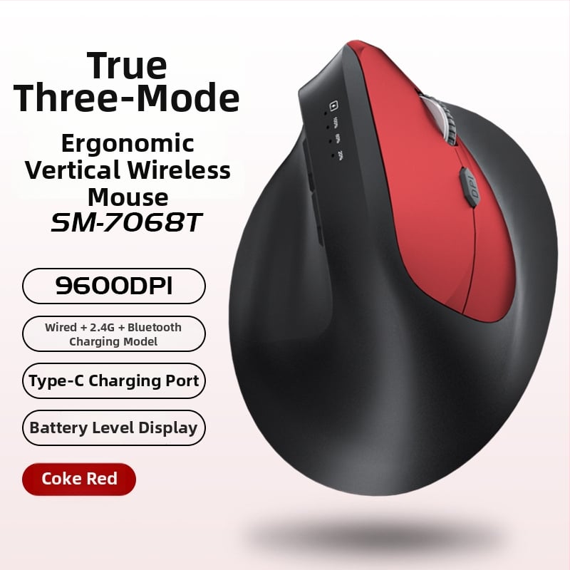 Vertikálna ergonomická bezdrôtová myš s nabíjaním, tri režimy Bluetooth/2.4G, 1600dpi, 6 tlačidiel
