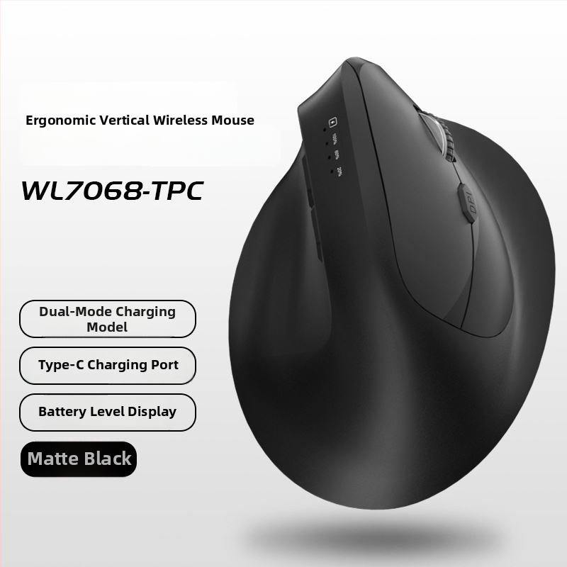 Vertikálna ergonomická bezdrôtová myš s nabíjaním, tri režimy Bluetooth/2.4G, 1600dpi, 6 tlačidiel