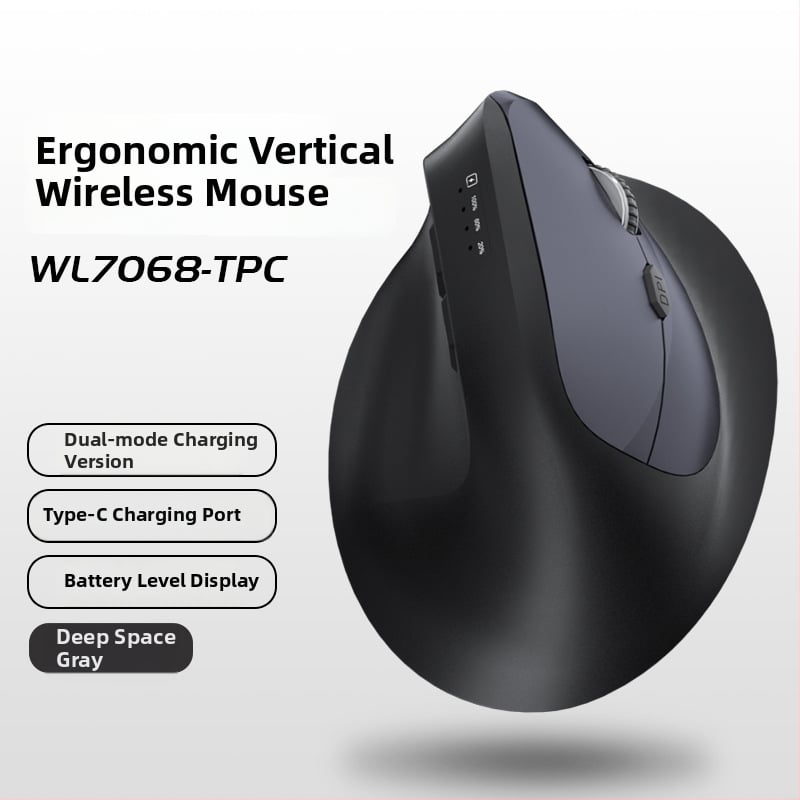 Vertikálna ergonomická bezdrôtová myš s nabíjaním, tri režimy Bluetooth/2.4G, 1600dpi, 6 tlačidiel