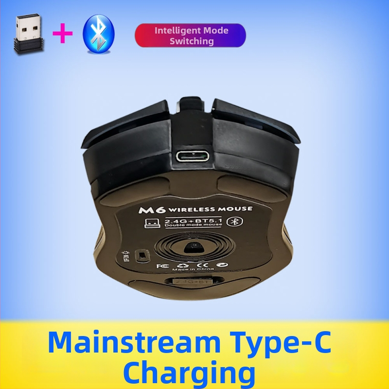 M6 bezdrôtová myš Bluetooth 5.2, dvojmódové pripojenie 2.4G/Bluetooth, nabíjanie cez USB-C, 2400dpi, 6 tlačidiel