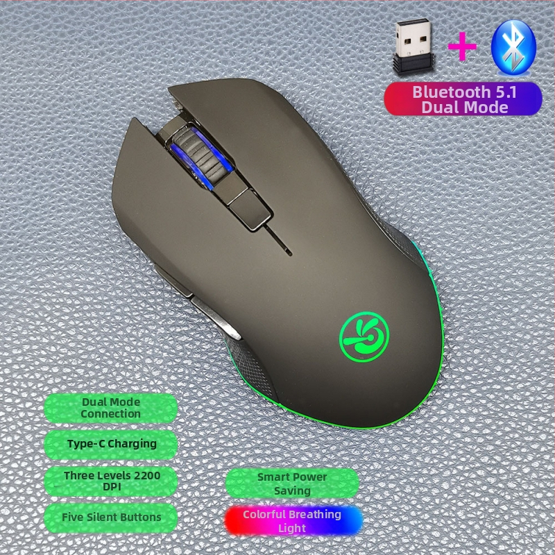 M6 ασύρματο ποντίκι Bluetooth 5.2 με διπλό τρόπο σύνδεσης 2.4G/Bluetooth, φόρτιση USB-C, 2400dpi, 6 κουμπιά, εργονομικός σχεδιασμός