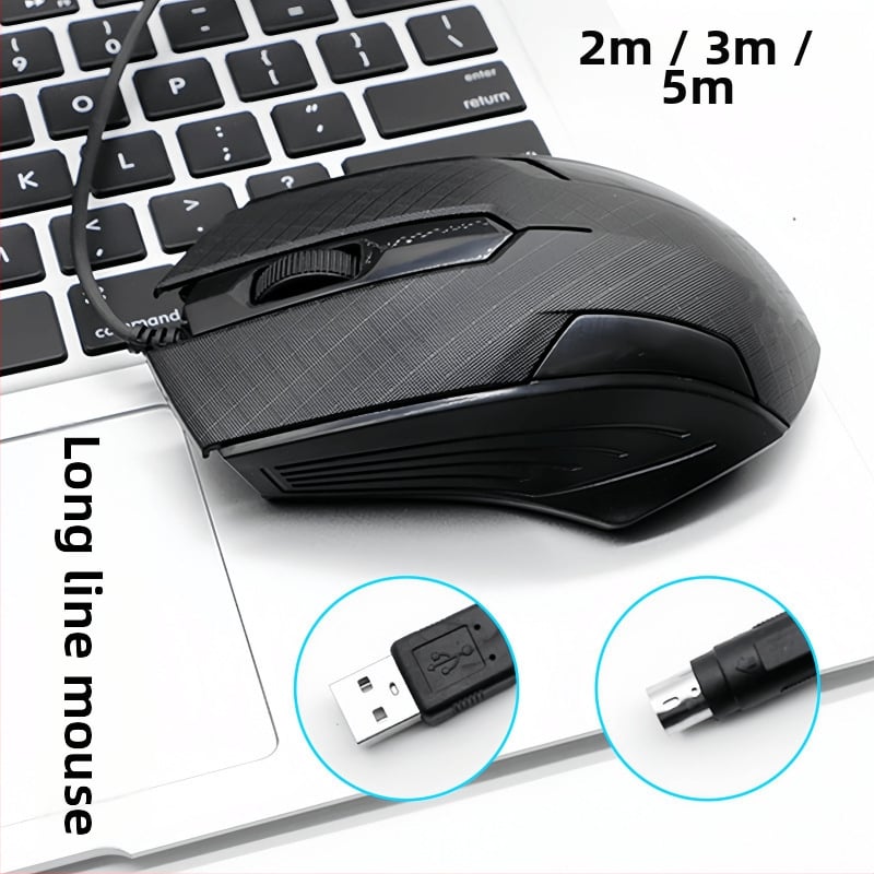 USB ενσύρματο ποντίκι υπολογιστή με μακρύ καλώδιο, μήκη 2m/3m/5m, 3 κουμπιά, φωτοηλεκτρικός αισθητήρας, κατάλληλο για επιτραπέζιο υπολογιστή/οθόνη TV