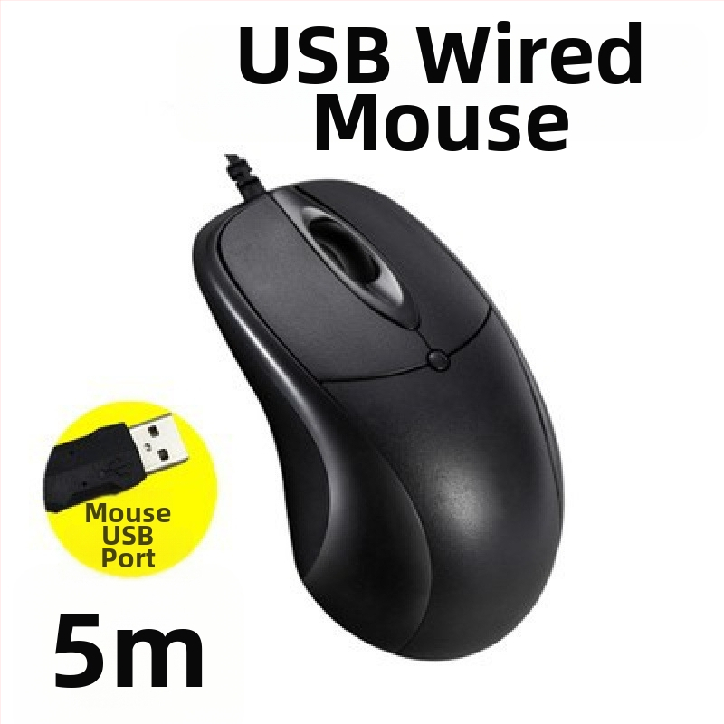 USB ενσύρματο ποντίκι υπολογιστή με μακρύ καλώδιο, μήκη 2m/3m/5m, 3 κουμπιά, φωτοηλεκτρικός αισθητήρας, κατάλληλο για επιτραπέζιο υπολογιστή/οθόνη TV