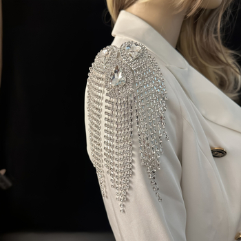 Kristālu plecu ķēde ar pūsi – Epaulets, corsage aksesuāri kleitai, skatuves tērpi, DIY rotaslietas (Materiāls: Kristāli; Stils: Moda, Unisex; Apstrādes tehnoloģija: Elektroplating; Iepakojums: Individuāls iepakojums)