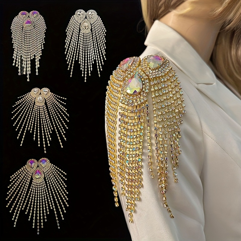 Kristālu plecu ķēde ar pūsi – Epaulets, corsage aksesuāri kleitai, skatuves tērpi, DIY rotaslietas (Materiāls: Kristāli; Stils: Moda, Unisex; Apstrādes tehnoloģija: Elektroplating; Iepakojums: Individuāls iepakojums)