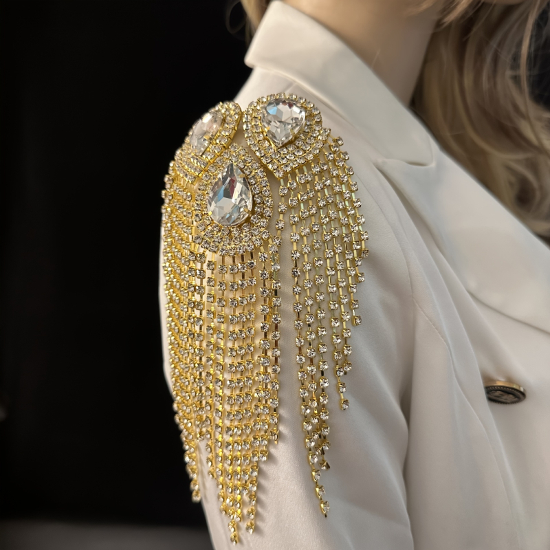 Kristālu plecu ķēde ar pūsi – Epaulets, corsage aksesuāri kleitai, skatuves tērpi, DIY rotaslietas (Materiāls: Kristāli; Stils: Moda, Unisex; Apstrādes tehnoloģija: Elektroplating; Iepakojums: Individuāls iepakojums)