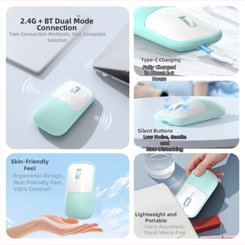 Ασύρματο ποντίκι για υπολογιστή με 2.4G+Bluetooth συνδεσιμότητα, 1600 DPI, USB διεπαφή, εργονομικός σχεδιασμός, εμβέλεια 10 μ