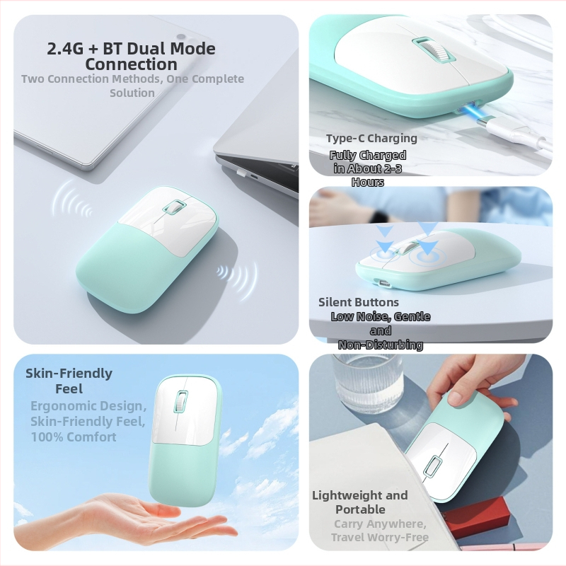 Bezdrôtová myš s 2.4G+Bluetooth, 1600 DPI, USB rozhranie, ergonomický dizajn, dosah 10 m