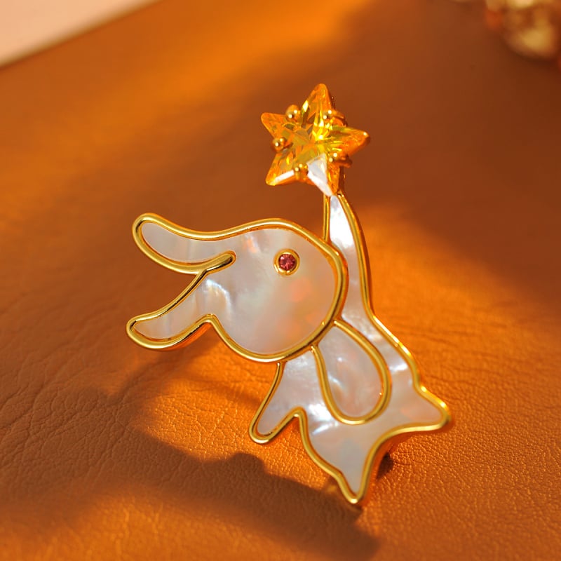 Broșă în formă de iepuraș din cupru, placare electrolitică, stil drăguț minimalist