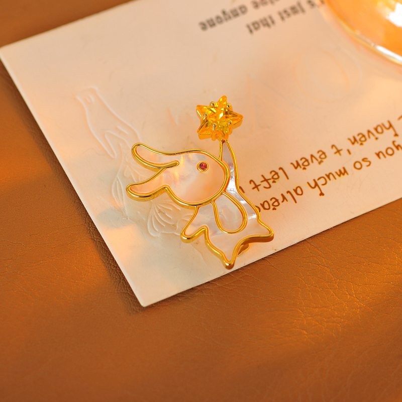 Broșă în formă de iepuraș din cupru, placare electrolitică, stil drăguț minimalist