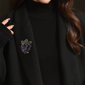 Καρφίτσα με γαλλικό φλοράλ σχέδιο, κράμα ψευδαργύρου με ενθέτους ρινοστόν, στυλ Fashion OL, διπλής χρήσης