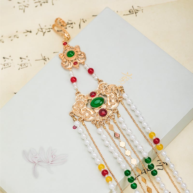 Hanfu-ihletésű fém derékdísz geometriai mintával, retro női kiegészítő, elektroplatírozott felület