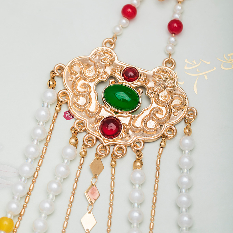 Hanfu-ihletésű fém derékdísz geometriai mintával, retro női kiegészítő, elektroplatírozott felület