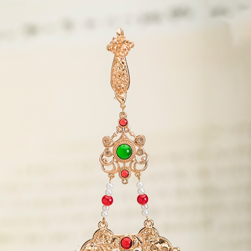 Hanfu-ihletésű fém derékdísz geometriai mintával, retro női kiegészítő, elektroplatírozott felület