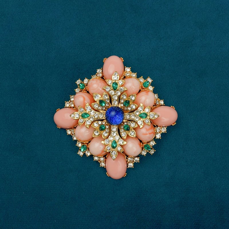 Καρφίτσα γεωμετρικού σχήματος, μεσαιωνικό ρετρό στυλ, γυαλισμένη επίστρωση, ζιρκόν κρύσταλλα και γυαλί, ηλεκτροπλατίσμα