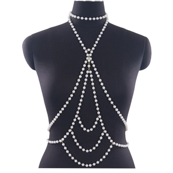 Testi felső lánc – többszintű hullámzó függővel és haltrerrel, gyöngyökkel; Anyag: cinkötvözet; Stílus: tündér