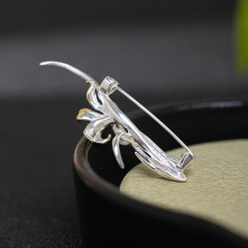 Știft pentru piept din argint 925, orchidă floral – design original, accesorii pentru îmbrăcăminte, placare electrochimică