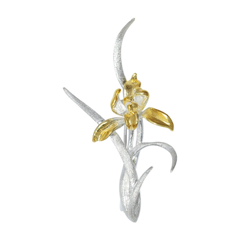 Știft pentru piept din argint 925, orchidă floral – design original, accesorii pentru îmbrăcăminte, placare electrochimică