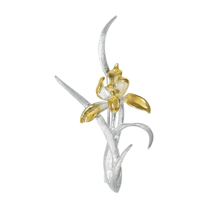 Știft pentru piept din argint 925, orchidă floral – design original, accesorii pentru îmbrăcăminte, placare electrochimică