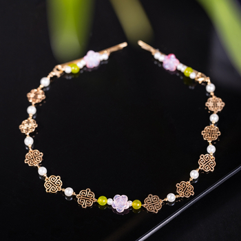 Ősi stílusú hajcsat homloklánccal és szemöldökmedállal, virágmotívum, galvanizált felülettel, kevert anyagok