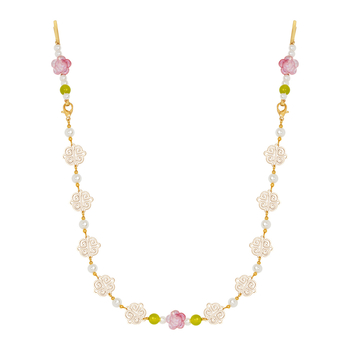 Ősi stílusú hajcsat homloklánccal és szemöldökmedállal, virágmotívum, galvanizált felülettel, kevert anyagok