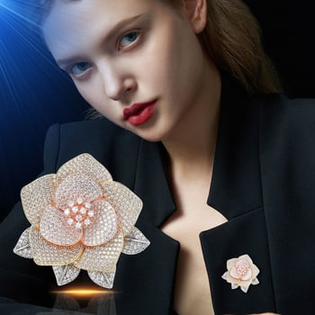 Χαλκού Καμέλια Καρφίτσα, Λουλουδένιο Σχέδιο, Ηλεκτροπλατιωμένο, Βιντάζ Στυλ, Διακόσμηση για Γυναίκες