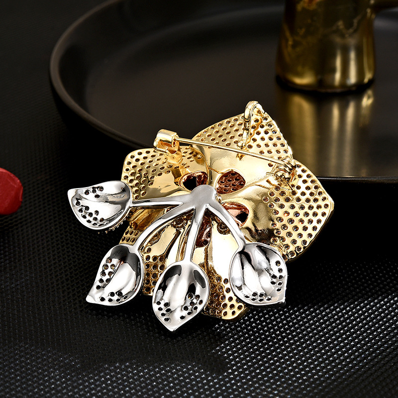 Χαλκού Καμέλια Καρφίτσα, Λουλουδένιο Σχέδιο, Ηλεκτροπλατιωμένο, Βιντάζ Στυλ, Διακόσμηση για Γυναίκες