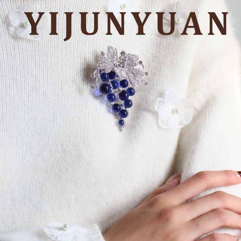 Broșă din cupru, în formă de strugure, încrustată cu diamante, pentru femei, accesoriu de modă de lux