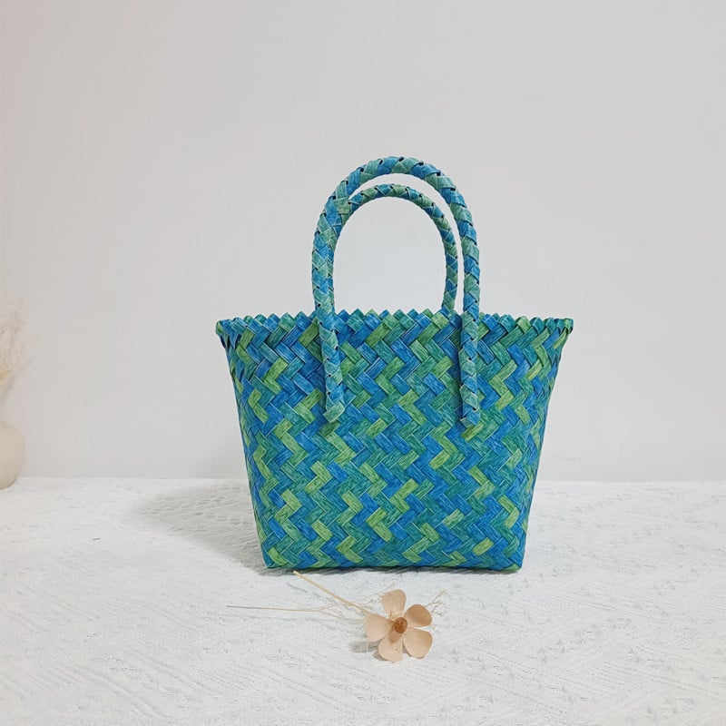 Geantă de damă din PVC, formă ovală, deschidere deschisă, fără căptușeală, fără curea, duritate medie spre moale