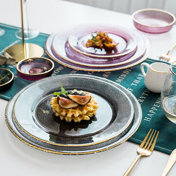 Farfurie circulară din sticlă, în stil nordic, pentru steak occidental și fructe, suprafață creativă cu pictură manuală, necompatibilă cu microunde, gata pentru a fi oferită