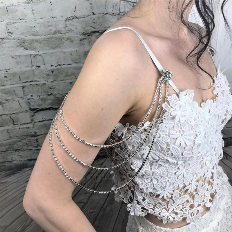 Többszintű vállöv nyaklánc kristályokkal, vízcsepp dizájnnal, ötvözet, elektroplatált, geometriai stílus