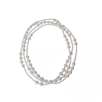 Многослойна перлена огърлица за пуловер, дамски минималистичен стил, топчеста верига, пролет 2025