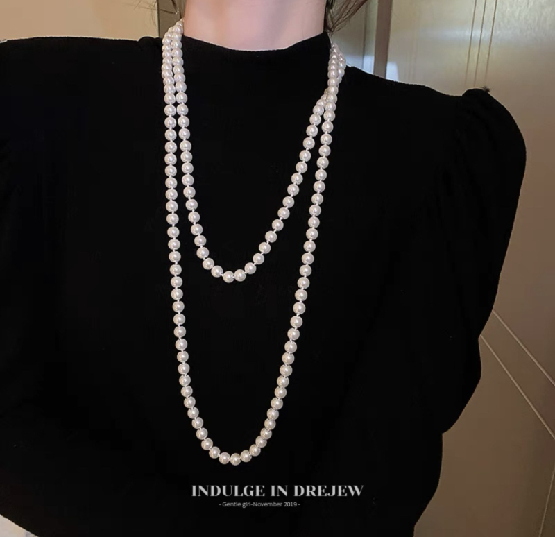 Многослойна перлена огърлица за пуловер, дамски минималистичен стил, топчеста верига, пролет 2025