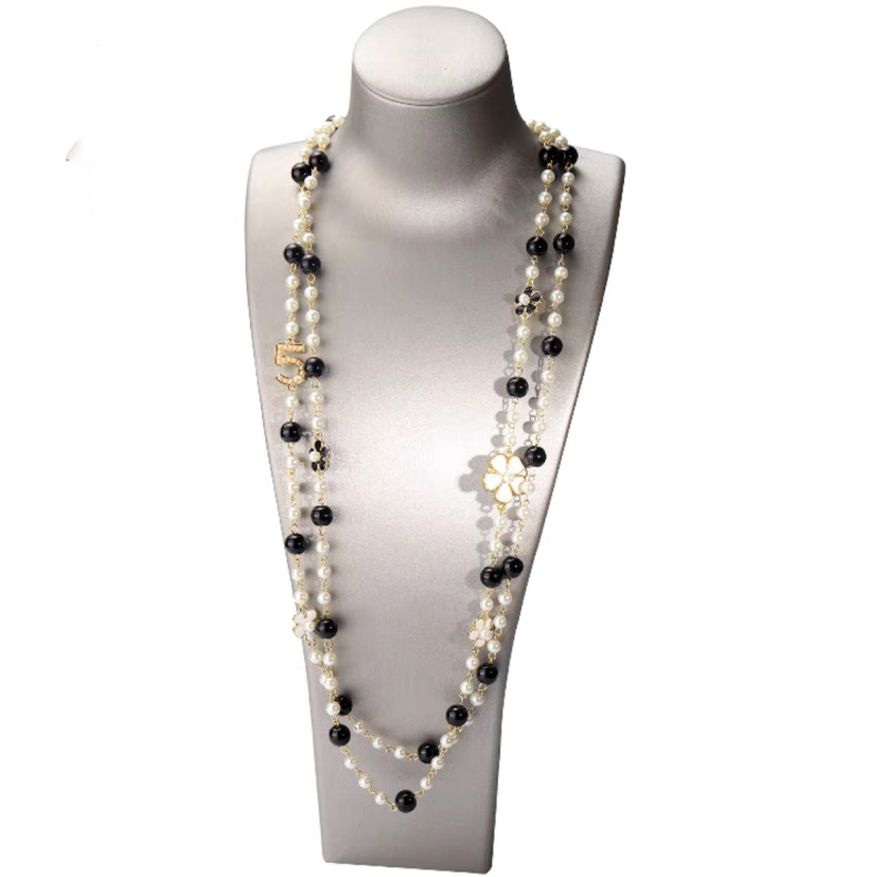 Многослойна перлена огърлица за пуловер, дамски минималистичен стил, топчеста верига, пролет 2025