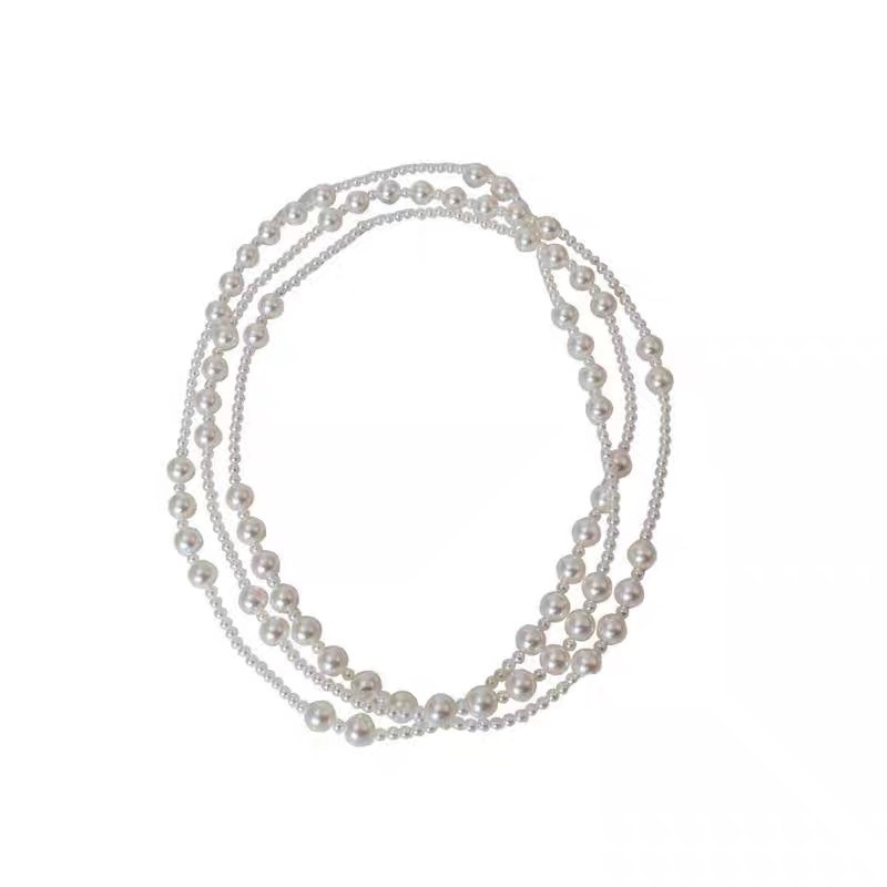 Многослойна перлена огърлица за пуловер, дамски минималистичен стил, топчеста верига, пролет 2025