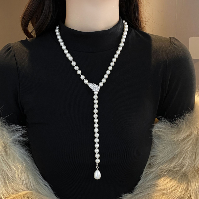Многослойна перлена огърлица за пуловер, дамски минималистичен стил, топчеста верига, пролет 2025