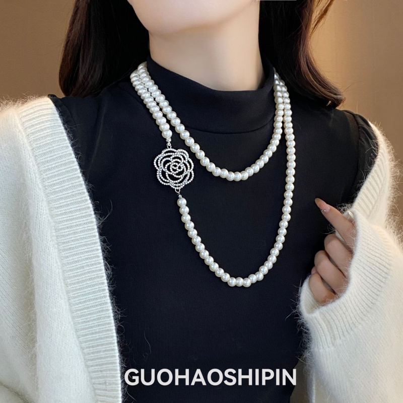 Многослойна перлена огърлица за пуловер, дамски минималистичен стил, топчеста верига, пролет 2025