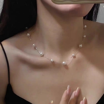 Colier din argint 925 cu perle Baby's Breath și lanț cu cruce (Material: argint 925; Placare: placare cu aur real; Pandantiv: argint 925; Stil: lux ușor)
