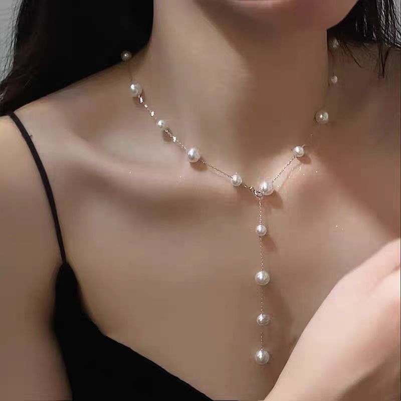 Colier din argint 925 cu perle Baby's Breath și lanț cu cruce (Material: argint 925; Placare: placare cu aur real; Pandantiv: argint 925; Stil: lux ușor)