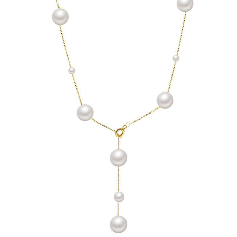 Colier din argint 925 cu perle Baby's Breath și lanț cu cruce (Material: argint 925; Placare: placare cu aur real; Pandantiv: argint 925; Stil: lux ușor)